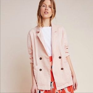 New Anthropologie Kaye Amadi Linen Blazer Pink L